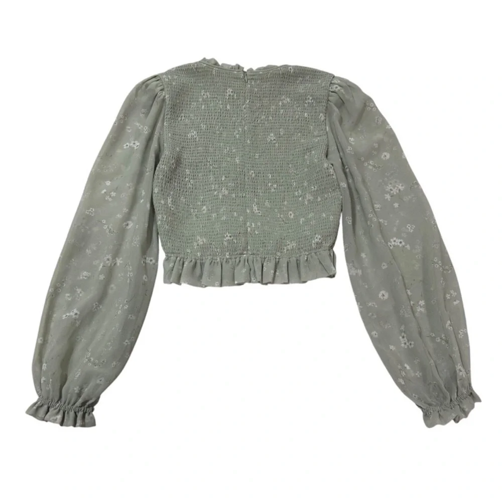 Aritzia Wilfred Tempest Smocked Floral Sheer Cottagecore Long Sleeve Blouse XS - Picture 3 of 10
